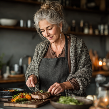 Щаслива літня людина з здоровою їжею
